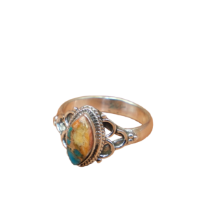 Anillo de Filigrana de Turquesa y Cobre con Espinas de Ostra Naranja Multicolor Natural Hecho a Mano, Joyería de Plata de Ley Estilo Vintage al por Mayor - Product Image 1