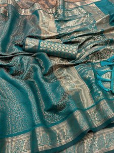 2024 Hot Selling Hand Woven Latest Design Indian Kanjivaram Silk <b>Saree</b> <b>Blouse</b> for Special Occasion& Casual Days Wear - Product Image 3
