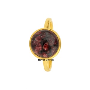 Personalizado 10mm Natural Eudialyte Eternity Vermeil bisel fino bohemio 925 anillo de plata esterlina exportación calidad mujeres regalo joyería - Product Image 3