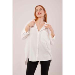 Camisa Blanca Holgada de Poliéster para Mujer Lustrin con Bolsillos - Blusa Casual de Manga Larga para Pedidos al por Mayor - Product Image 3