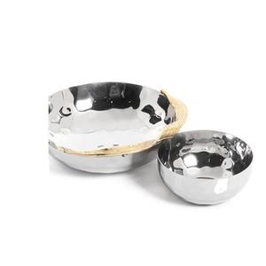 ชุดชามอาหารทำจากเหล็กผสมแบบแห้ง2ชิ้นชามอาหารโลหะแบบพรีเมียมเครื่องใช้ในโรงแรมชามเสิร์ฟพร้อมที่วางบนโต๊ะ - Product Image 2