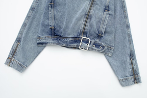 OEM Veste de moto en jean délavé vintage personnalisée pour femmes, style court avec fermetures à glissière, vêtements d'extérieur à la mode - Product Image 2