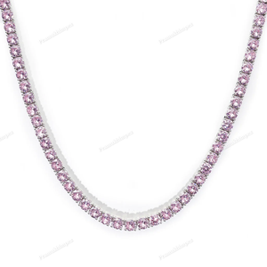 Luxury Hip Hop Trendy Statement Necklace Pink Moissanite <b>Tennis</b> Chain in Sterling Silver for Men and Women - Product Image 1