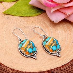 Fashionable Oyster Turquoise Gemstone <b>Earrings</b> 925 Solid <b>Sterling</b> <b>Silver</b> <b>Earrings</b> for <b>Women</b> Dangle <b>Earrings</b> 925 Stamped Jewelry - Product Image 2