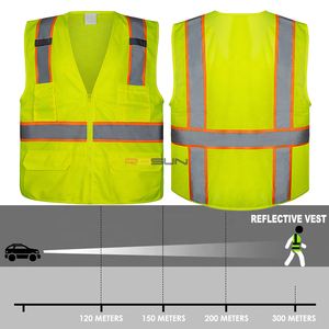 Ansi Class 2เสื้อกั๊กสะท้อนแสง2สีสีเหลือง, เสื้อกั๊กตาข่ายระบายอากาศได้เทปสะท้อนแสง2นิ้วมีซิปปิดปรับแต่งโลโก้ได้ - Product Image 2