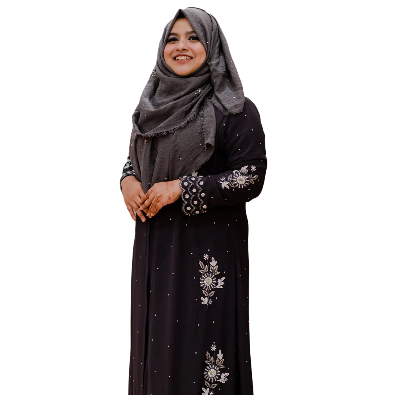 2023 Floral Abaya Chiffon Black Embroidered Hand Beaded Long Sleeve Muslim Dress for Wedding Islamic Kaftan Dubai Africa Turkey