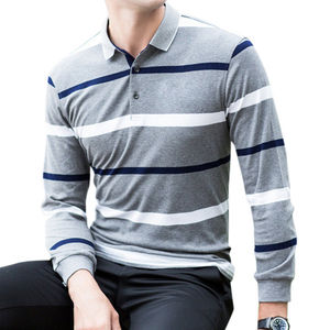 เสื้อกอล์ฟแขนสั้นลายทางถักนิตติ้งผ้าฝ้าย 100% สำหรับผู้ชาย Panthera International ระบายอากาศได้ดี ไม่ยับ ไซส์ใหญ่ สไตล์ลำลอง - Product Image 4