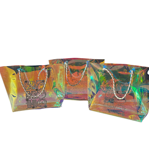 Custom Silk Screen Printed Waterproof PVC Zipper Bag Holographic Iridescent Promotional Gift Pouch Bottom Gusset - Product Image 1