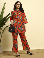 Ensemble Kurti et Palazzo en coton premium à fleurs, coupe courte, avec fente et boutons, pour un usage quotidien, pour femmes |   Tissu tricoté respirant |   Vêtements décontractés