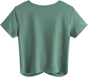 Hauts courts respirants pour femmes chemisier d'été à manches courtes avec col rond design de t-shirt avant torsadé pour l'hiver - Product Image 2