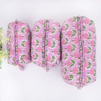 Trousse de Maquillage de Voyage Écologique Grande Matelassée Imperméable Durable Vintage Indienne Faite à la Main en Coton à Imprimé Floral avec Fermeture Éclair