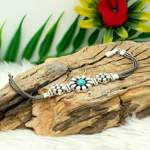 Pulsera de Plata de Ley 925 con perla de agua dulce turquesa natural Cadena floral de múltiples piedras preciosas Brazaletes de perlas de agua dulce - Product Image 4