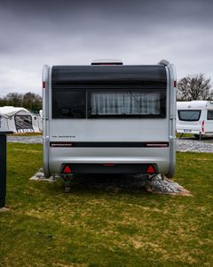 Modern Gray Aluminum Travel Trailer Caravan with Slide Out <b>Kitchen</b> 4 Person Capacity Comfortable RV for <b>Camping</b> - Product Image 2