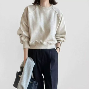 Pull-over à manches longues col rond patchwork personnalisé pour femmes couleur unie 380g sweat à capuche en molleton de coton - Product Image 2