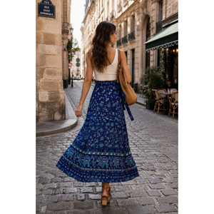 Jupe portefeuille en coton naturel 100% Jaipuri à taille naturelle avec imprimé Neptol, jusqu'à la taille XXL (CWS00017) - Product Image 5