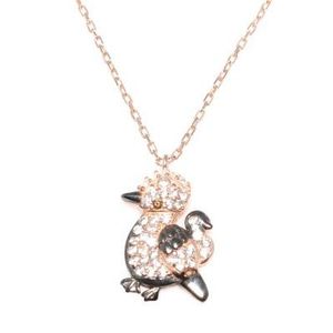 925 Sterling Silver Duck Pendant Pink Black White Stones Bezel Setting Rose <b>Gold</b> Material Diamond <b>Tester</b> Passed Charm Pendants - Product Image 1