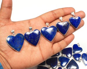 Femmes Naturel Lapis Lazuli Cristal Coeur Lunette Réglage En Argent Sterling Charmes Plaqué Rhodium Bijoux De Mode-Vente En Gros - Product Image 6