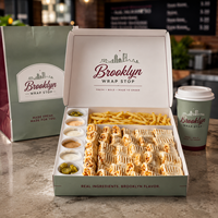 Boîtes à shawarma personnalisées avec logo, imprimées et enduites UV, avec fentes, de la marque PACK |   Emballage alimentaire jetable pour restaurants