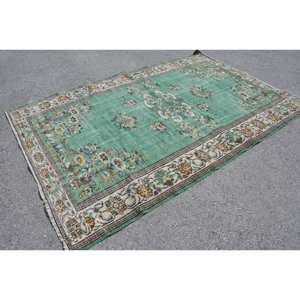 Tapis d'appoint vintage turc grand format, écologique, à poils moyens, vert beige classique, 5,9 x 8,8 pi, en laine et latex, patchwork, pour adolescents - Product Image 2