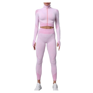 Respirant femmes Yoga survêtement 100% coton deux pièces vêtements de sport avec pantalon Slim Fit et haut pour l'entraînement de course à pied Fitness - Product Image 1