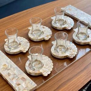 <span class=keywords><strong>Seashell</strong></span> khay acrylic với mẹ của Ngọc Trai xử lý sáu Platter Coaster trang trí khay gỗ Coaster Set - Product Image 1