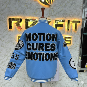 Good Material ODM Services Embroidered Wool and Silk Men's Jacket with <b>Covered</b> <b>Button</b> Closure versity jackets Lettermen jackets - Product Image 6