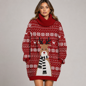 Robes <span class=keywords><strong>de</strong></span> Noël moches FNJIA Pink Queen pour femmes, <span class=keywords><strong>robe</strong></span> en tricot à col roulé surdimensionné, <span class=keywords><strong>robe</strong></span> <span class=keywords><strong>de</strong></span> fête avec poche - Product Image 2