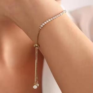 Pulsera DE TENIS chapada en oro clásico de 14 quilates, joyería de boda delicada, regalo perfecto para dama de honor, pulseras de moissanita - Product Image 2