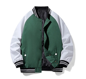Para chaqueta Varsity de alta calidad para hombre, Mangas de cuero de chenilla bordadas, letras de béisbol personalizadas, cuello levantado, logotipo frontal - Product Image 1