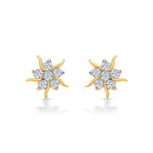 Petite Bloom Geometric Stud <b>Earrings</b> for Women-Rose Gold White Gold or Gold Plated with Diamond <b>Moissanite</b> or Pearl - Product Image 2