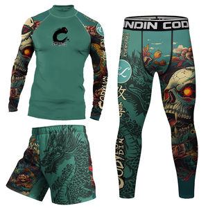 Ensemble de rashguard MMA à manches longues personnalisé avec logo, transfert thermique, UPF50, anti-UV, séchage rapide, respirant, sans Gi Jiu Jitsu BJJ Grappling - Product Image 2