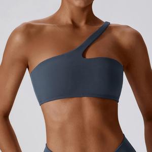 Verano moda tendencias tirantes U cuello impresión equipado gimnasio deportes estilo un hombro sujetador mujeres - Product Image 1