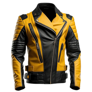Chaqueta de Cuero Estilo Motero Retro para Hombre, Amarilla y Negra, Estilo Carreras de Motos, con Protecciones Internas Reforzadas - Product Image 3