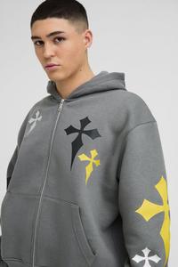 Venta al por mayor sudaderas con capucha personalizadas Hombres Oversized Cotton Blended Zip Hoodie Boxy Cross bordado Último diseño Precio de fábrica - Product Image 6