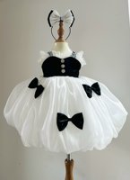 Robe de princesse courte en satin de haute qualité, fabriquée au Vietnam, livraison rapide, avec nœud et motif citrouille, robe de soirée tendance pour filles vietnamiennes
