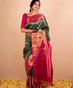 Saree élégant en soie avec pierre jacquard et broderie à la main pour mariage et événements spéciaux prix de gros - Product Image 1