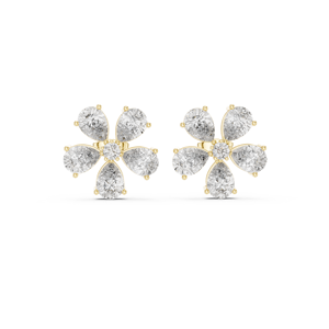 SHREYA DIAM Flower Shape Moissanite <b>Stud</b> Earrings Pear Cut 925 <b>Silver</b> / 9K Gold Claw Setting Luxury Women's Classic Jewelry - Product Image 1