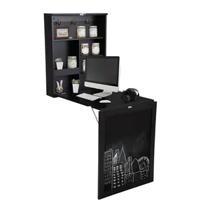 Wall Mount Fold Out Convertible Office Laptop Floating Folding Writing Table Computer Desk With Large Storage Area