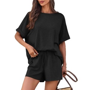 Personnaliser décontracté plaine Shorts chemise 100% coton biologique respirant femmes ensembles élégant été 2 pièces ensemble femmes - Product Image 1