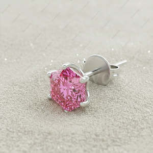 Cadeaux de Noël, diamant de laboratoire rose fantaisie certifié GIA IGI, 5 carats, fleur, or fin, plaqué argent sterling 925, boucles d'oreilles clous pour homme - Product Image 3