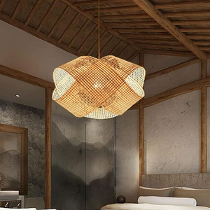 <b>Boho</b>-Chic Lotus Leaf Pendant Light with Handwoven Rattan for a Unique Statement Piece - Product Image 6