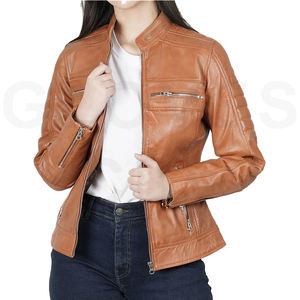 เสื้อแจ็กเก็ตหนังแท้สำหรับผู้หญิงสไตล์2025ใหม่ล่าสุดเสื้อแจ็กเก็ตหนังแท้แฟชั่นสำหรับผู้หญิงโลโก้ตามสั่ง - Product Image 1