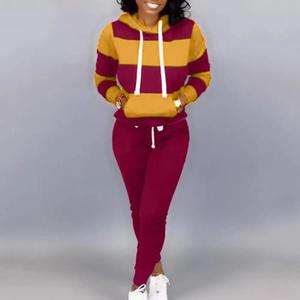 2024 nouveau Style femmes survêtements 2 pièces/ensemble Chic cordon automne sweat à capuche pantalon ensemble à capuche sport contraste couleurs - Product Image 3