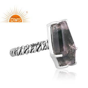 Best Selling Oxidized Sterling Silver Natural <b>Green</b> Moss Agate Gemstone Stackable Ring Jewelry Manufacturer - Product Image 3