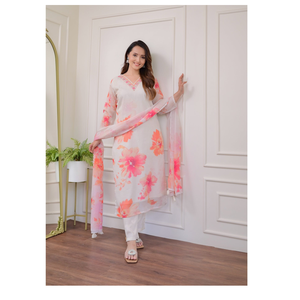 Kurti Pant de Organza Premium de Diseñador Indio con Hermoso Dupatta con Bordado para Uso Casual y Oficina - Product Image 1