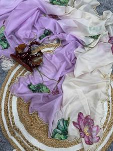 ชุดปาร์ตี้งานแต่งงานทำมือผ้าโปร่งบางเนื้อนิ่มสีม่วงอ่อนดีไซน์สวยสง่าลูกปัดพิมพ์ลายดอกไม้ - Product Image 6