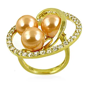 Women's Trendy Rose Gold Plated Pearl <b>Ring</b> <b>CZ</b> Stones 18K Inlay Opening Alloy Main Material Cut Diamond Shape Fashion - Product Image 1