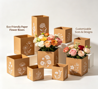 Boîte d'emballage florale en carton ondulé de luxe, imprimée, pour expédition de fleurs, élégante, réutilisable, haut de gamme, personnalisable pour boutiques