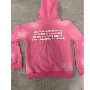 Ensemble de sweat à capuche avec strass délavés sérigraphié personnalisé OEM pour hommes survêtement évasé à strass pour l'hiver - Product Image 3