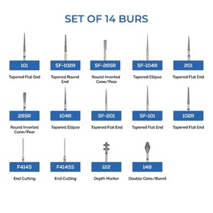 Kit de fresas de diamante para preparación de dientes de corona y puente Waldent (juego de 14) certificado CE Mahersi - Product Image 3